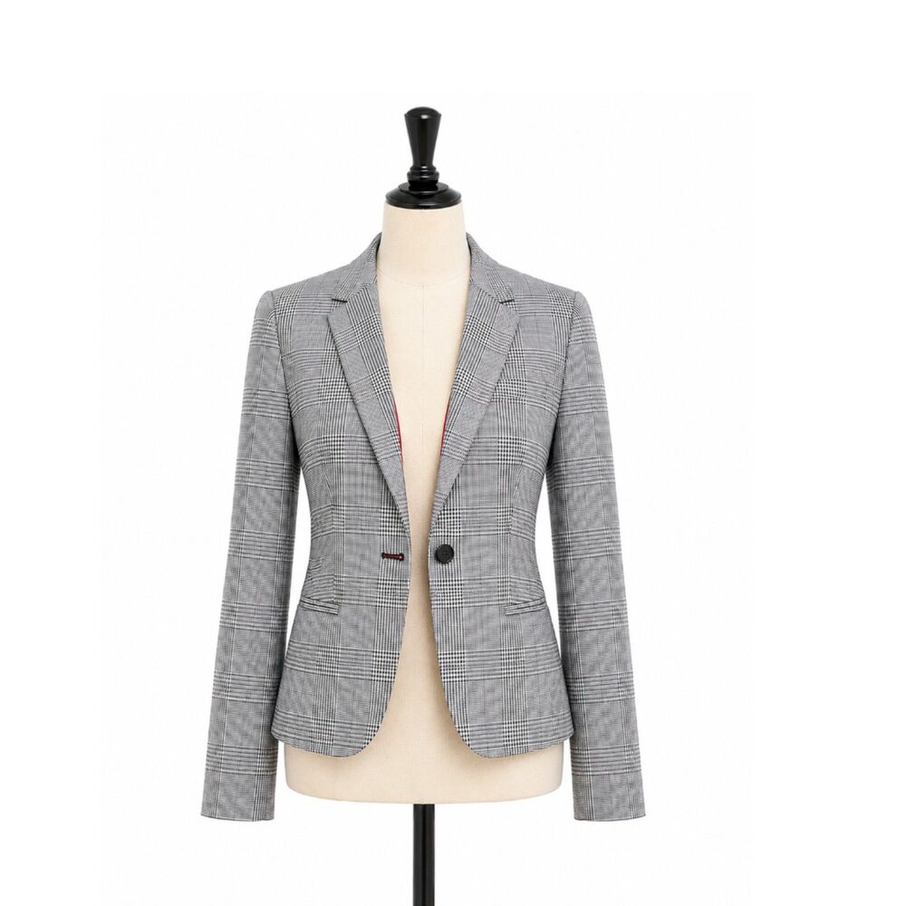 Banana Republic Plaid Blazer Women's 6 Gray One Button Career Jacket Classic Fit